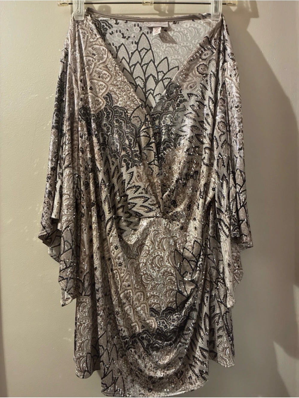 Dress Barn Taupe Draped V-Neck Blouse